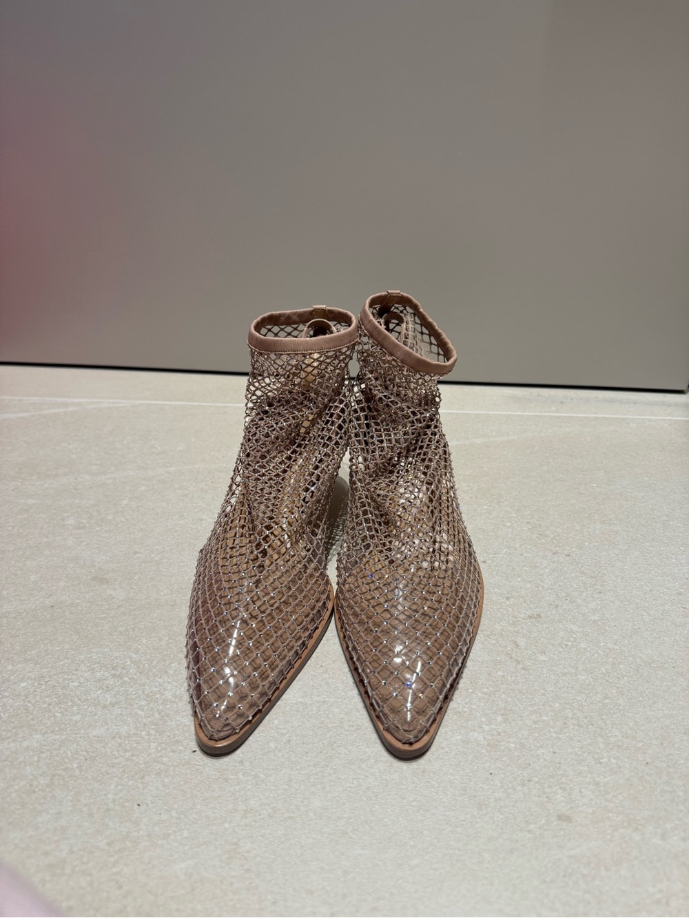 Tamara Mellon Taupe Mesh Pointed Ankle Booties